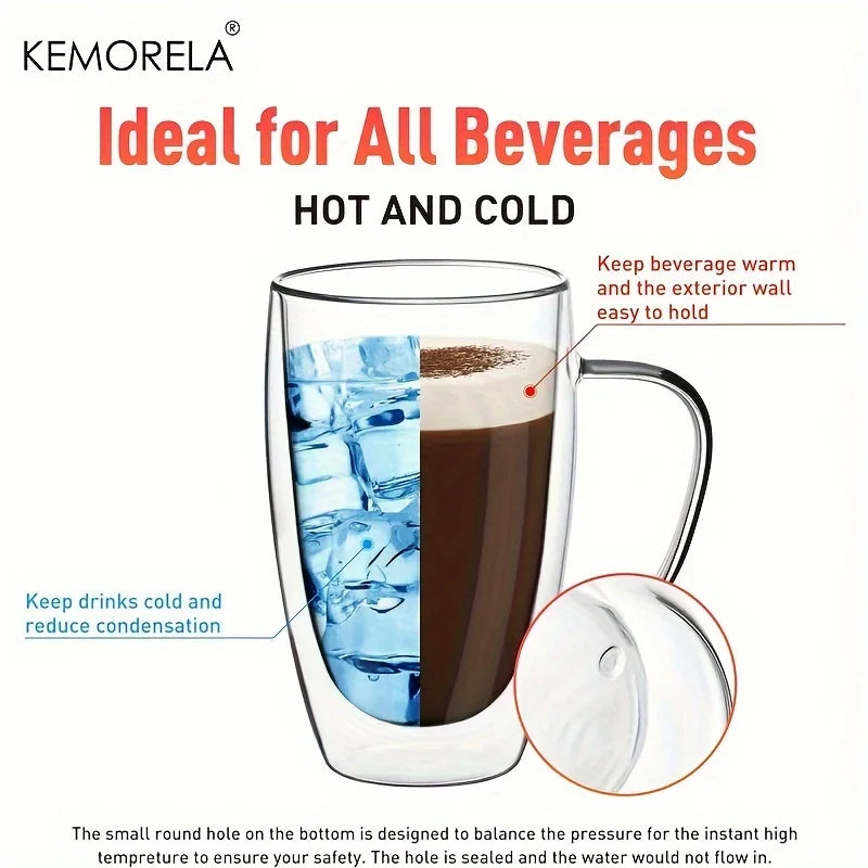 Double Wall Glass Coffee Mug with Handle – 350ml Insulated Cappuccino, Tea & Latte Cup (2/4/6 PCS)