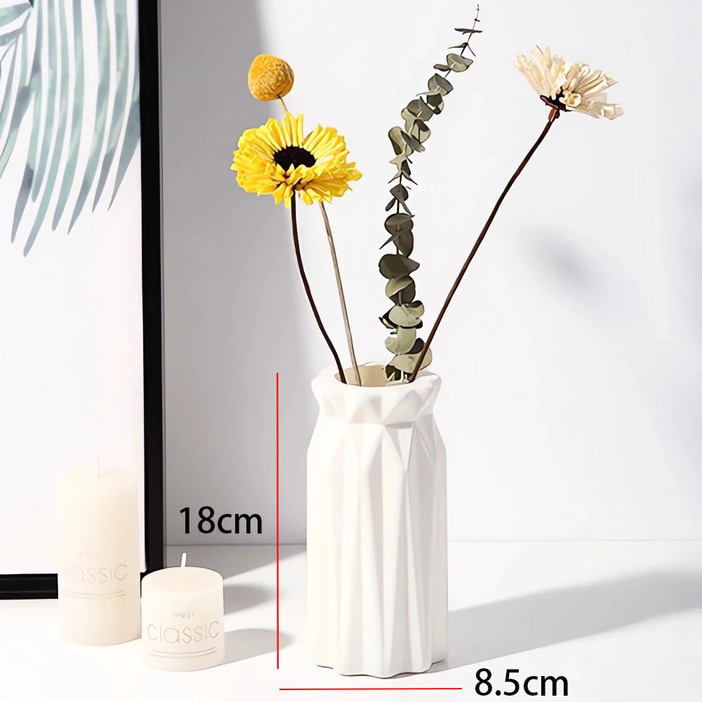 Striped Decorative Vase – Ceramic-Look Flower Vase for Modern Home Decor