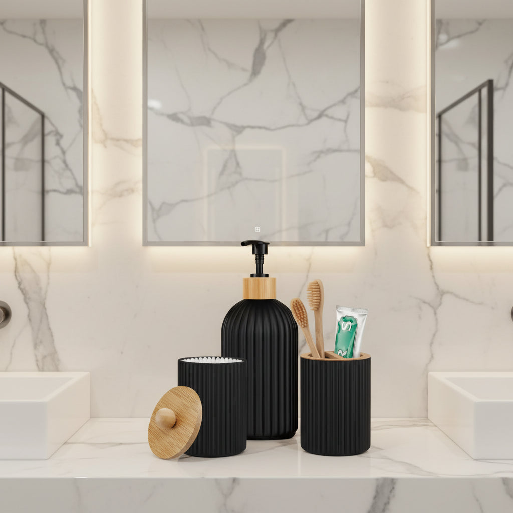 Bathroom Countertop Organizer Set – Soap Dispenser & Toothbrush Holder