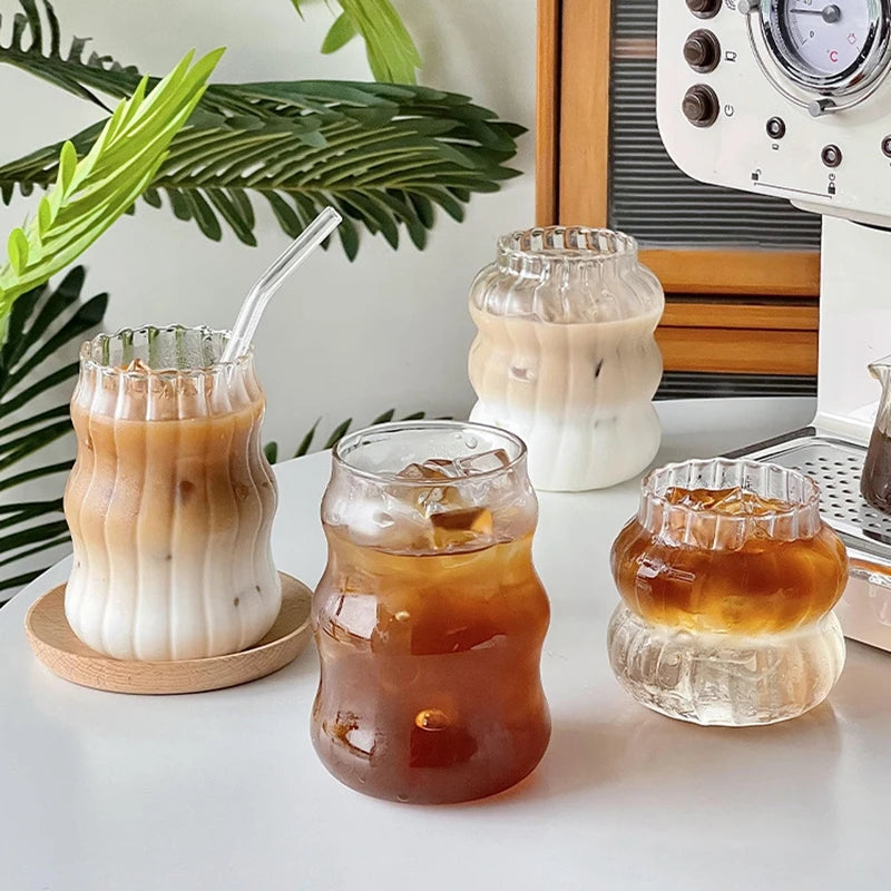 Aesthetic Glass Cups Set – Iced Coffee, Latte, Cocktail & Wine Glass Drinkware Collection