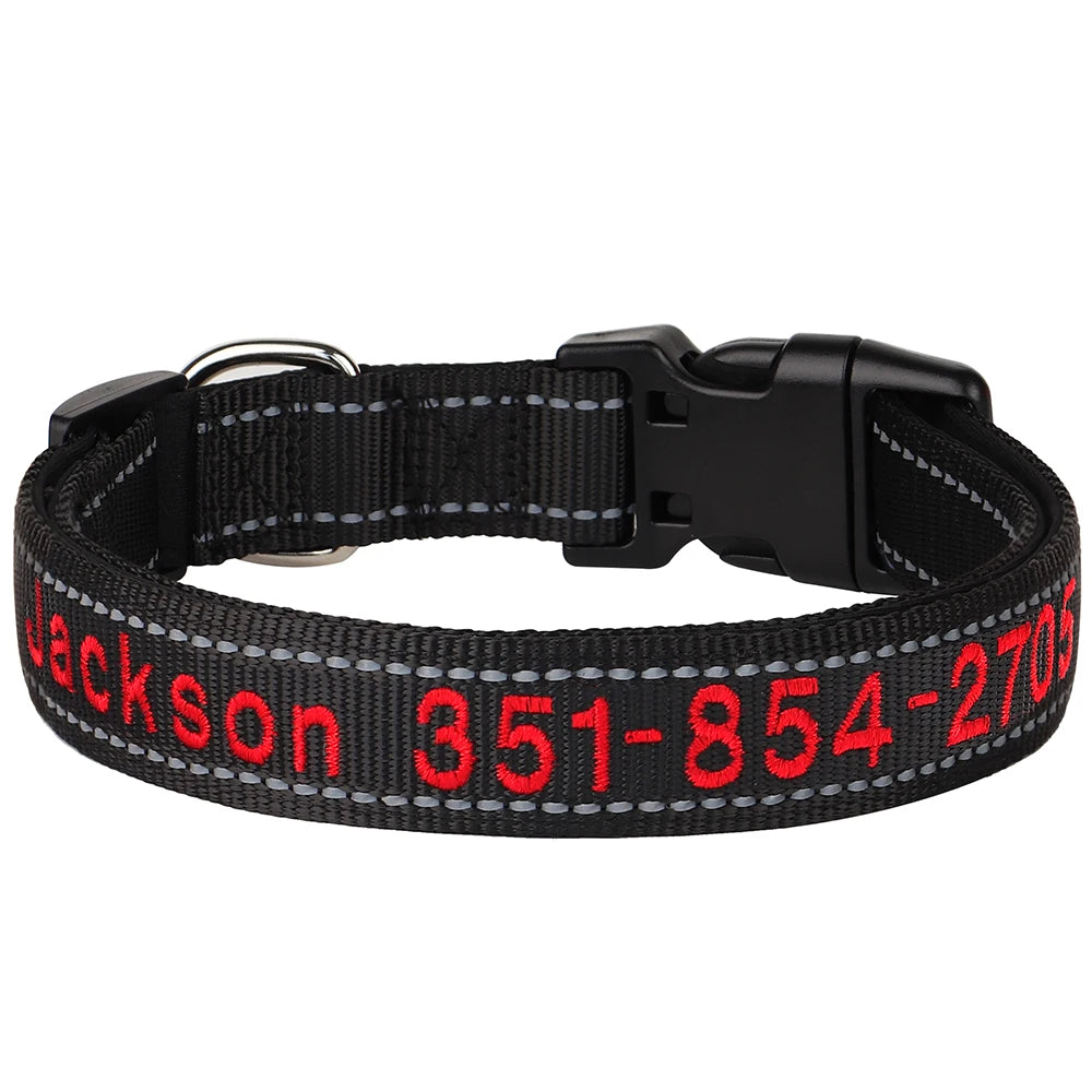 Personalized Embroidered Reflective Dog & Cat Collar – Custom Name & Phone ID