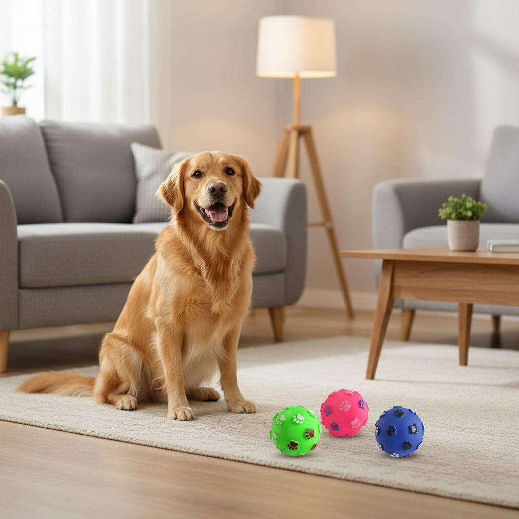 Squeaky Rubber Dog Ball Toy – Interactive Chew Toy for Small Dogs