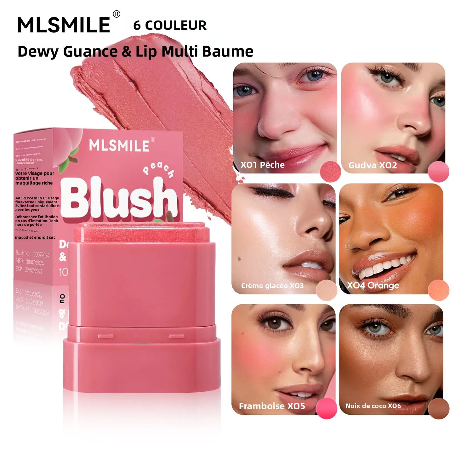 Blush Stick Longue Tenue 2 en 1 — Teinte pour Lèvres et Joues, Waterproof, Saveur Fruité, Crème Illuminatrice pour Contouring, Texture Crémeuse et Facile à Estomper