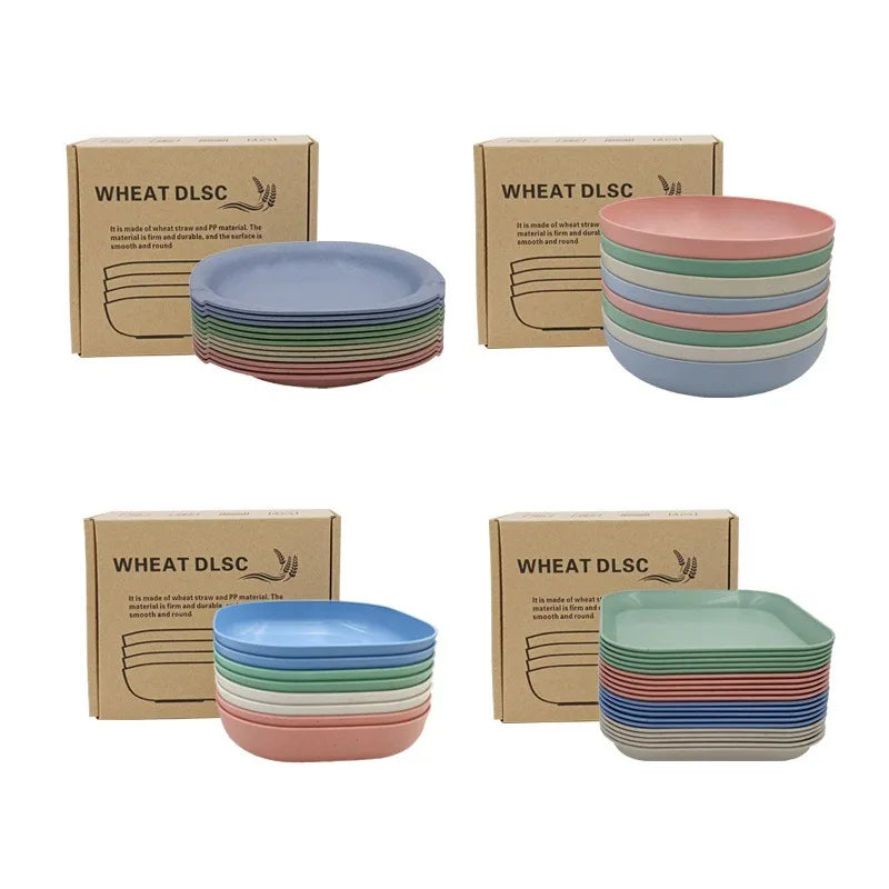 Set d’Assiettes en Paille de Blé – Couleurs Mélangées
