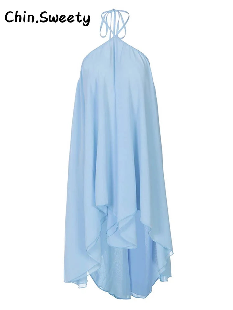 Robe Courte Élégante Femme Été– Robe Halter à Volants, Sans Manches, Dos Nu, Fluide et Décontractée pour Plage & Vacances