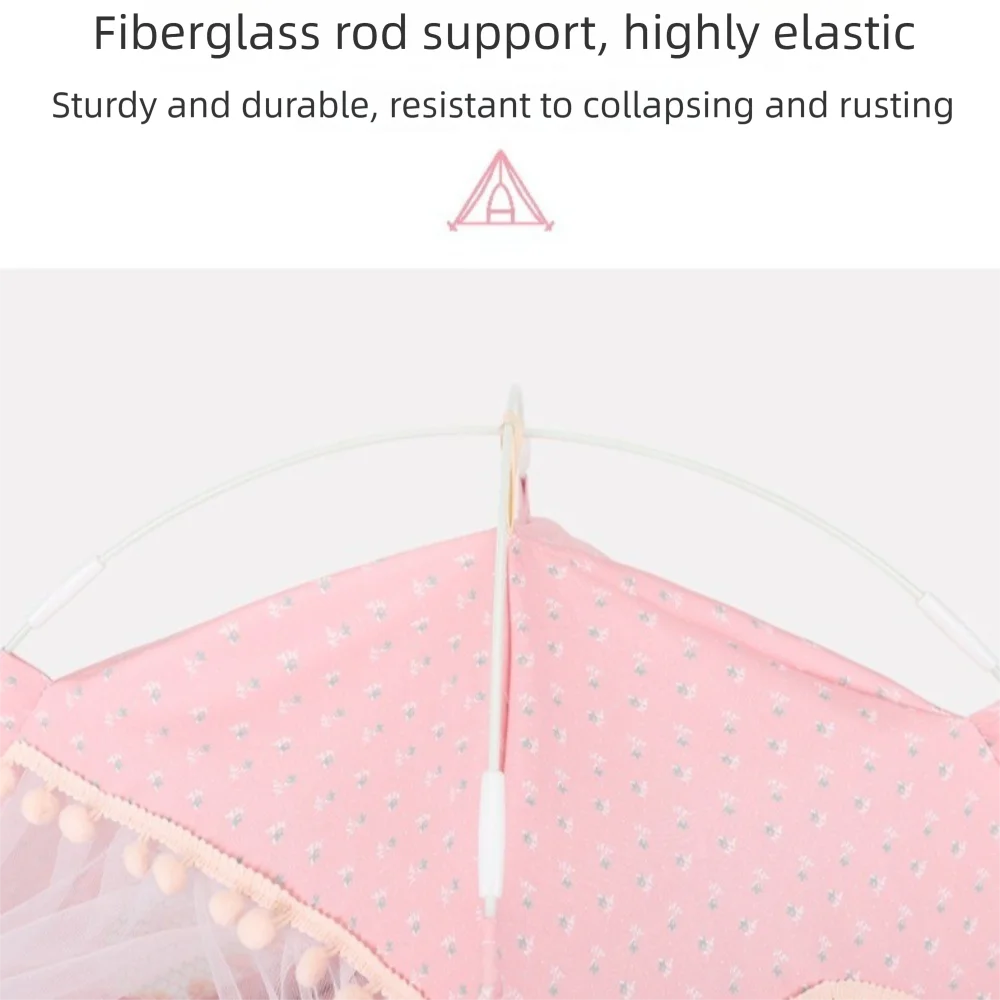 Foldable Princess Pet Bed – Floral Cat & Dog Tent House with Removable Cushion