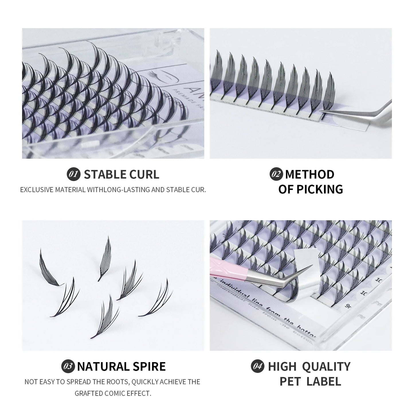 Extensions de cils – Éventails prémontés, cils naturels en cachemire, style manga – Faux cils doux et naturels