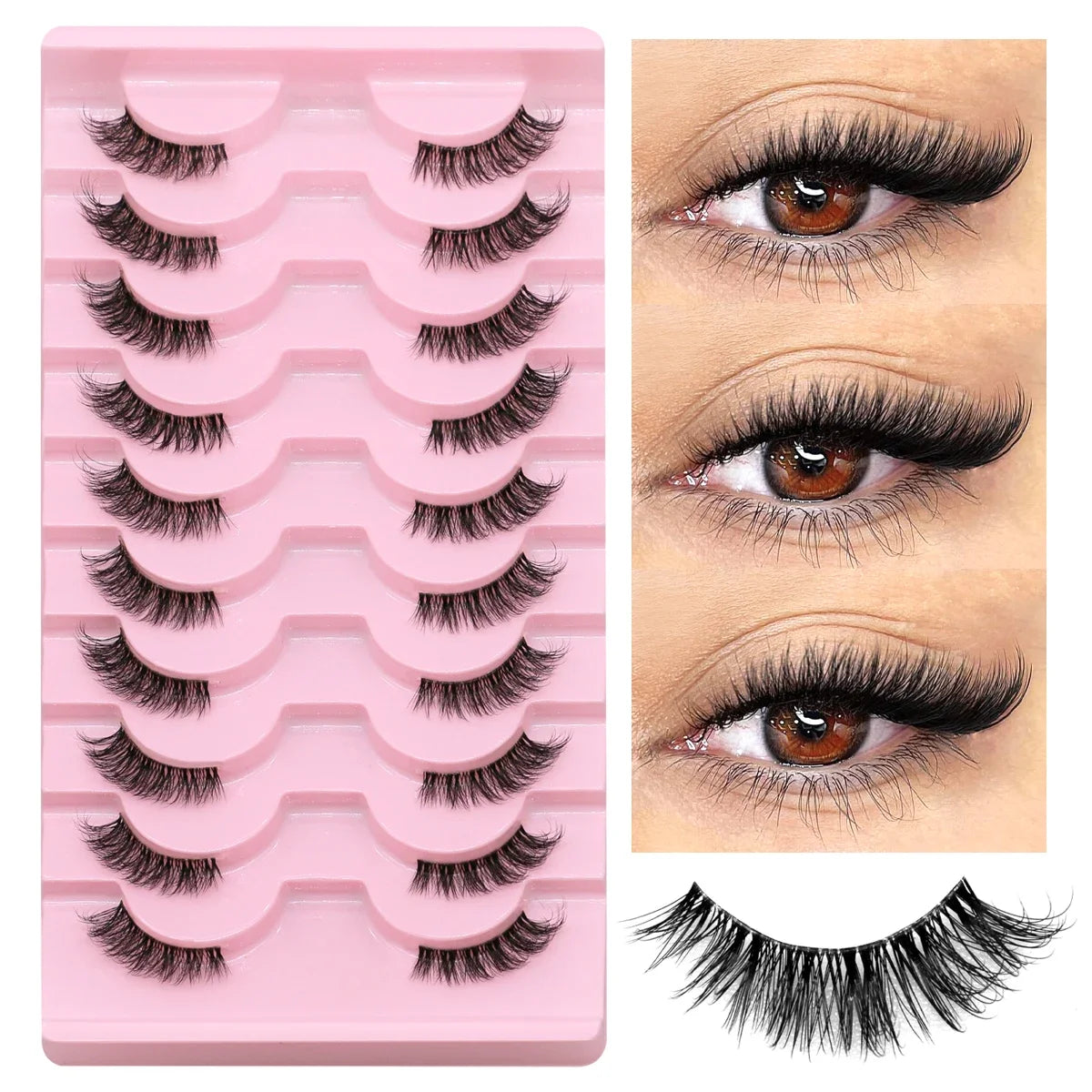 Demi-cils – Cils Cat Eye doux et naturels, bande invisible – Demi-faux cils légers pour un effet naturel