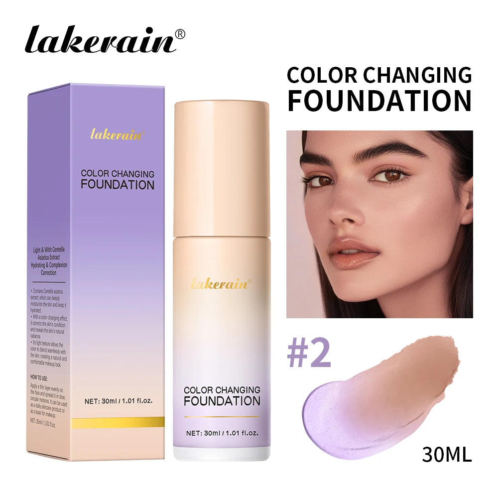 Fond de Teint Liquide Changeant de Couleur Waterproof – Centella, Coréen, Haute Couvrance, Base de Maquillage pour le Visage