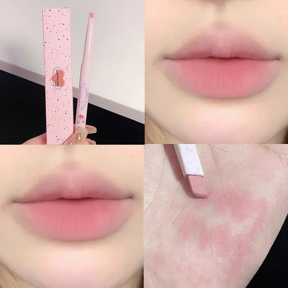 Crayon à Lèvres 3D Contouring Mat – Waterproof, Longue Tenue, Texture Lisse, Teintes Nude et Rose Lait, Maquillage des Lèvres