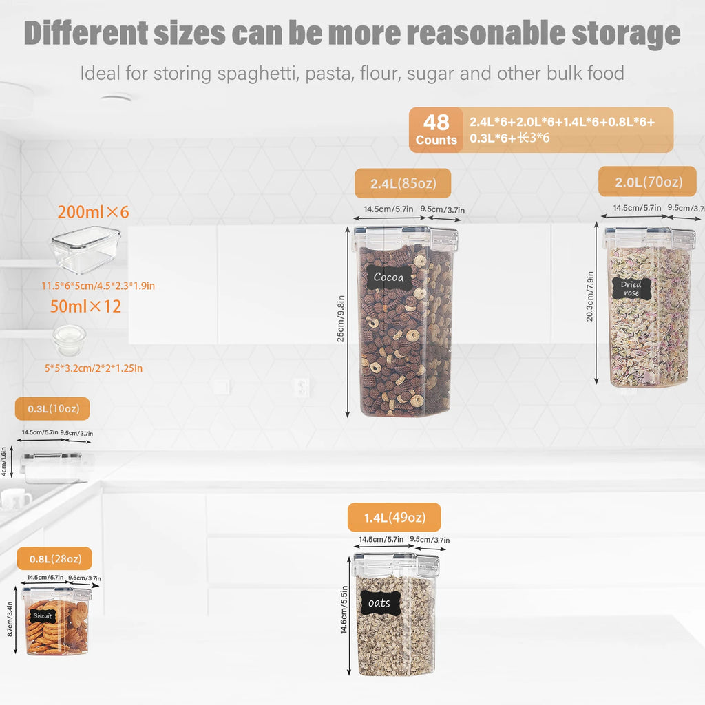 48-Piece Food Storage Container Set with Lids – Pantry Organizer Set with Labels & Marker