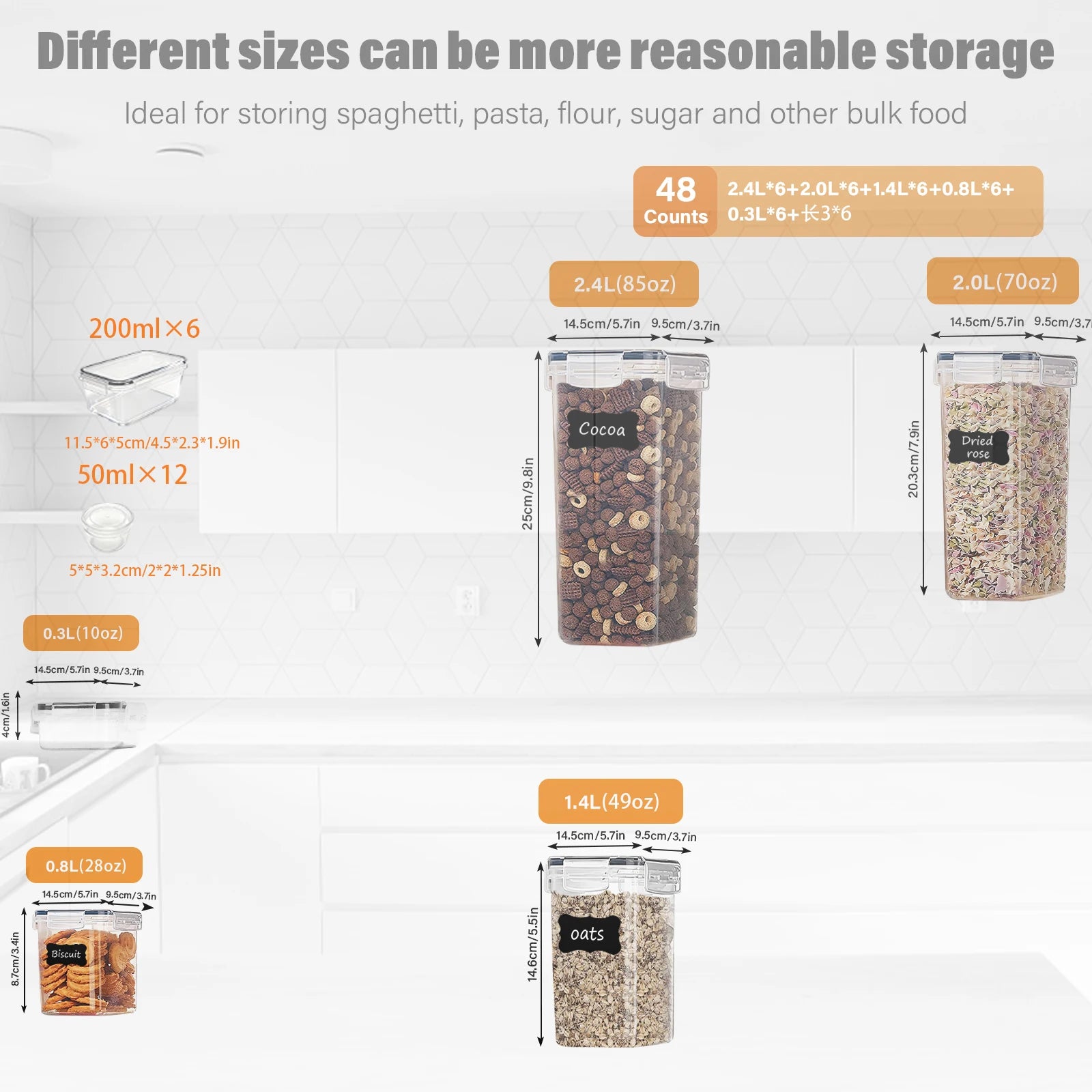 48-Piece Food Storage Container Set with Lids – Pantry Organizer Set with Labels & Marker