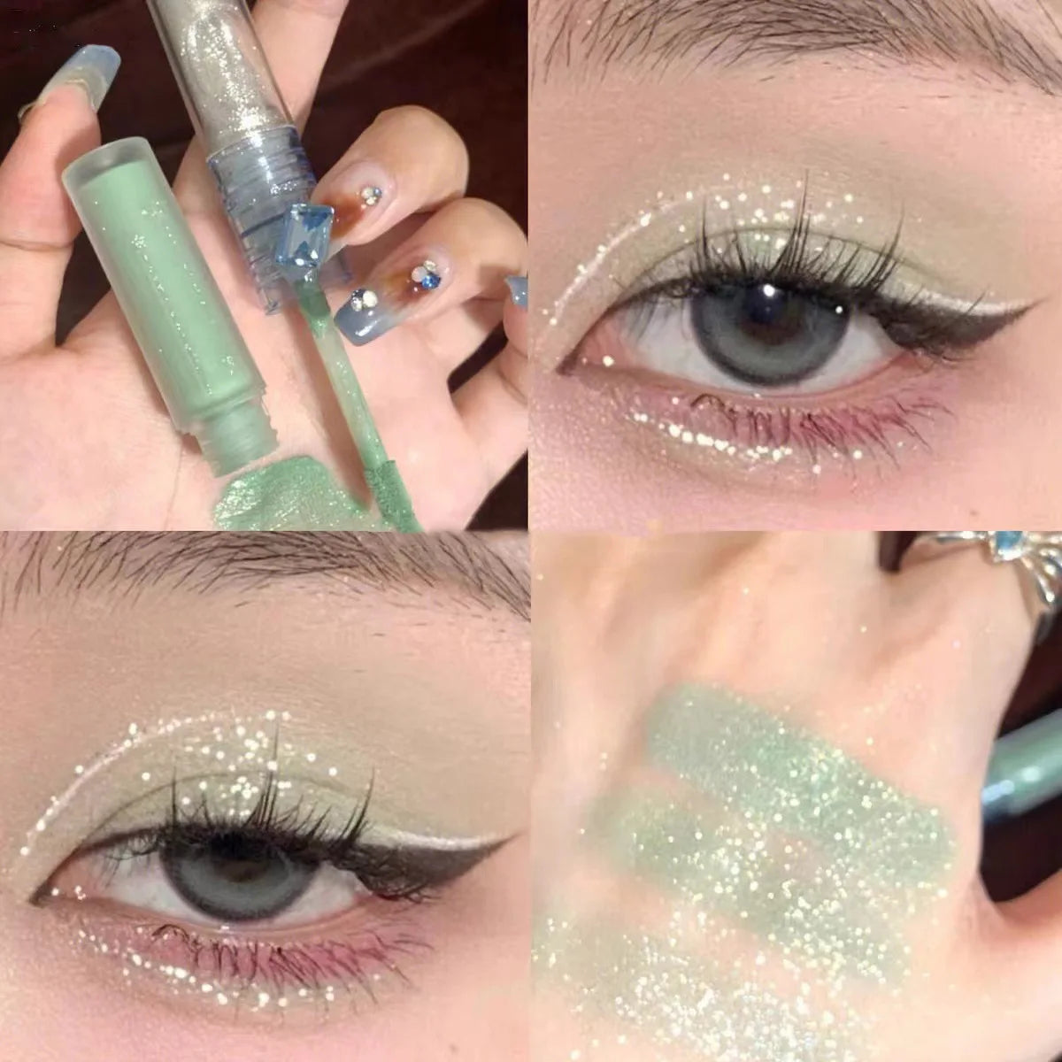 Ombre à paupières liquide bleue 2 en 1, mate, pailletée, nacrée, maquillage pour les yeux, effet gouttelette illuminatrice, outils de beauté