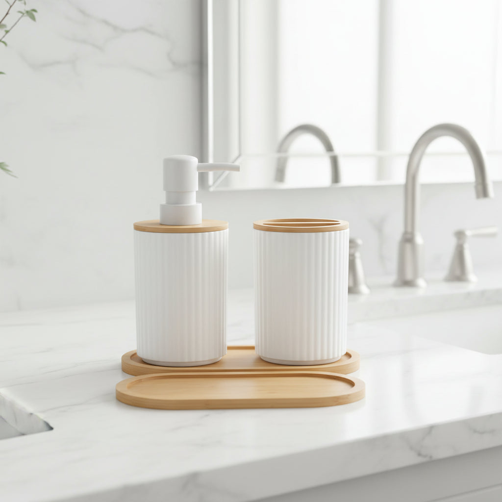 2PCS Black Bathroom Accessories Set – Soap Dispenser & Toothbrush Cup