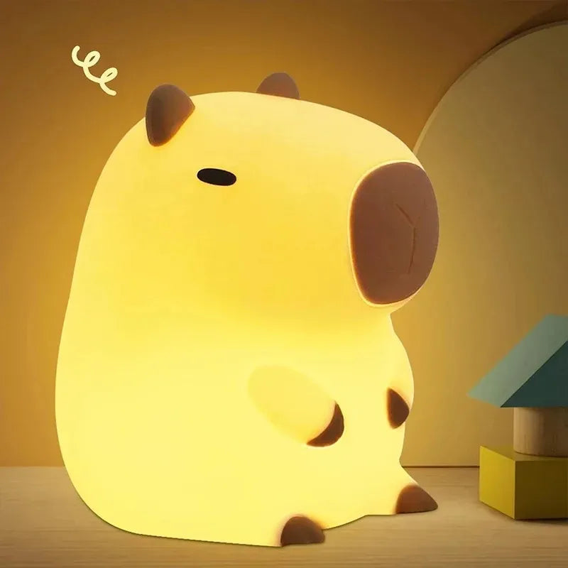 Cute Capybara Night Light – Rechargeable Silicone Bedside Lamp for Kids & Room Decor