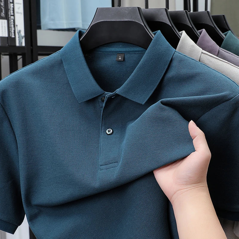 Polo à manches courtes pour hommes 100% coton confortable haut de gamme tempérament respirant décontracté été nouveau haut de couleur unie