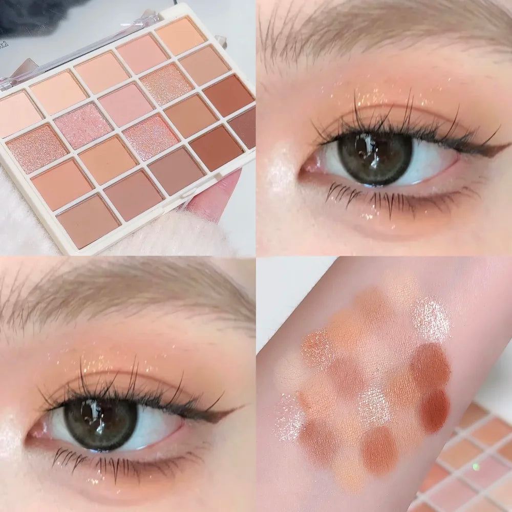 Palette fards à paupières 20 couleurs, tons chauds romantiques et smoky, mats et pailletés, haute pigmentation, anti-bavures, maquillage beauté