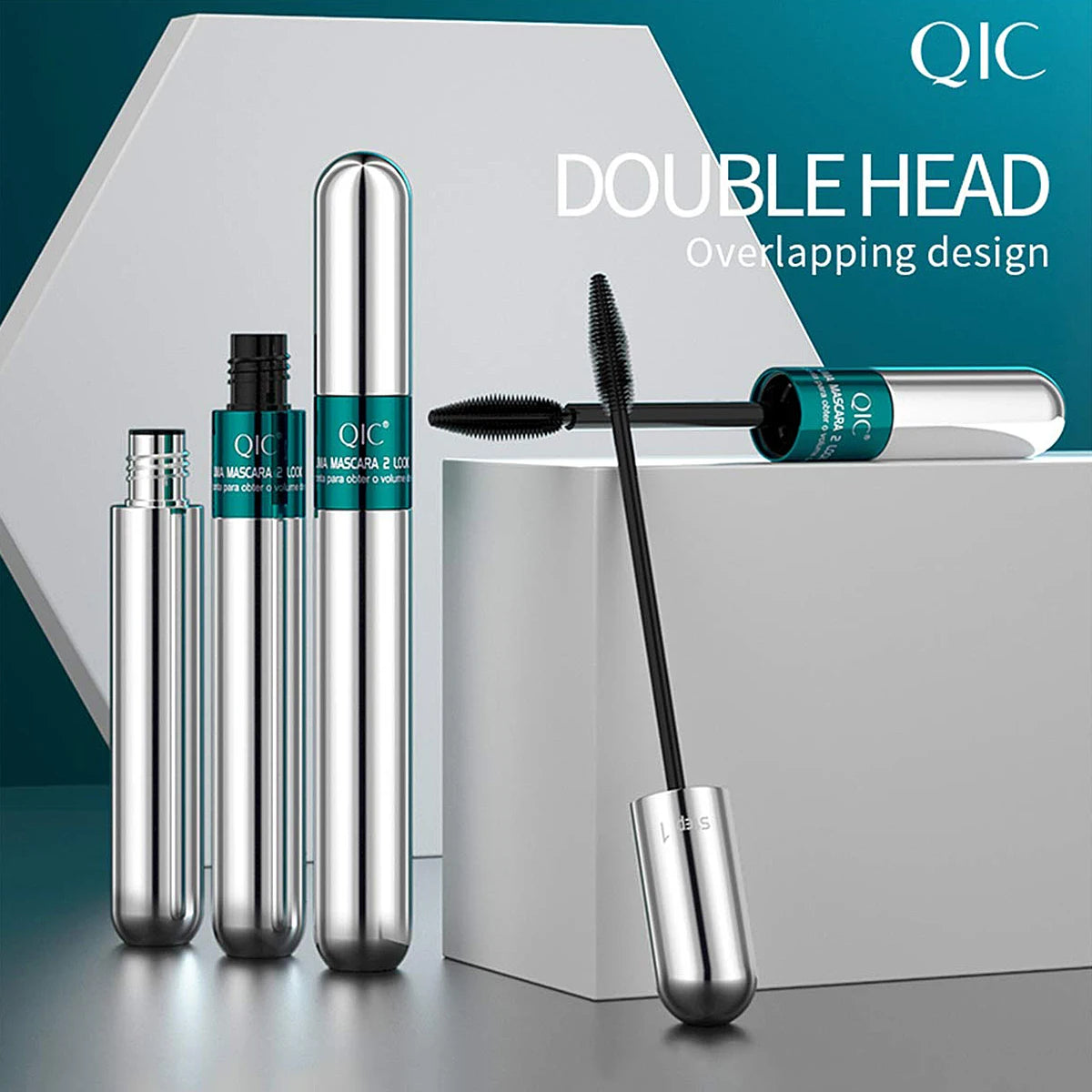 Mascara 2-en-1 fibres de soie waterproof extensions cils noir épais allongeant maquillage yeux