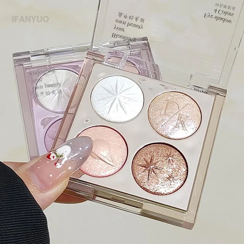 Palette fards à paupières scintillante, paillettes roses, violettes et corail, nacré et scintillant, poudre cuite, effet diamant, maquillage coréen