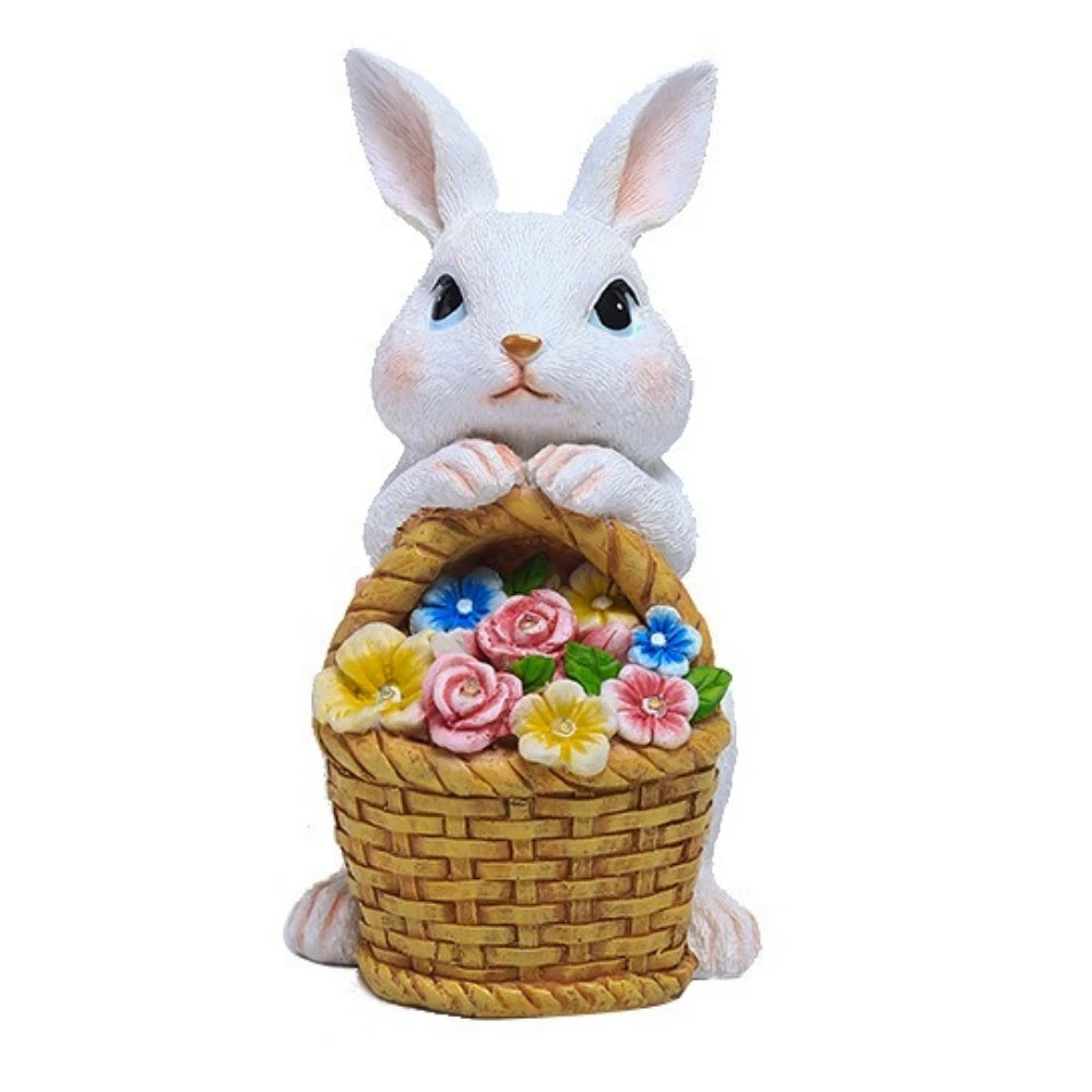 Solar Rabbit Garden Statue with LED Light – Bunny & Flower Outdoor Décor