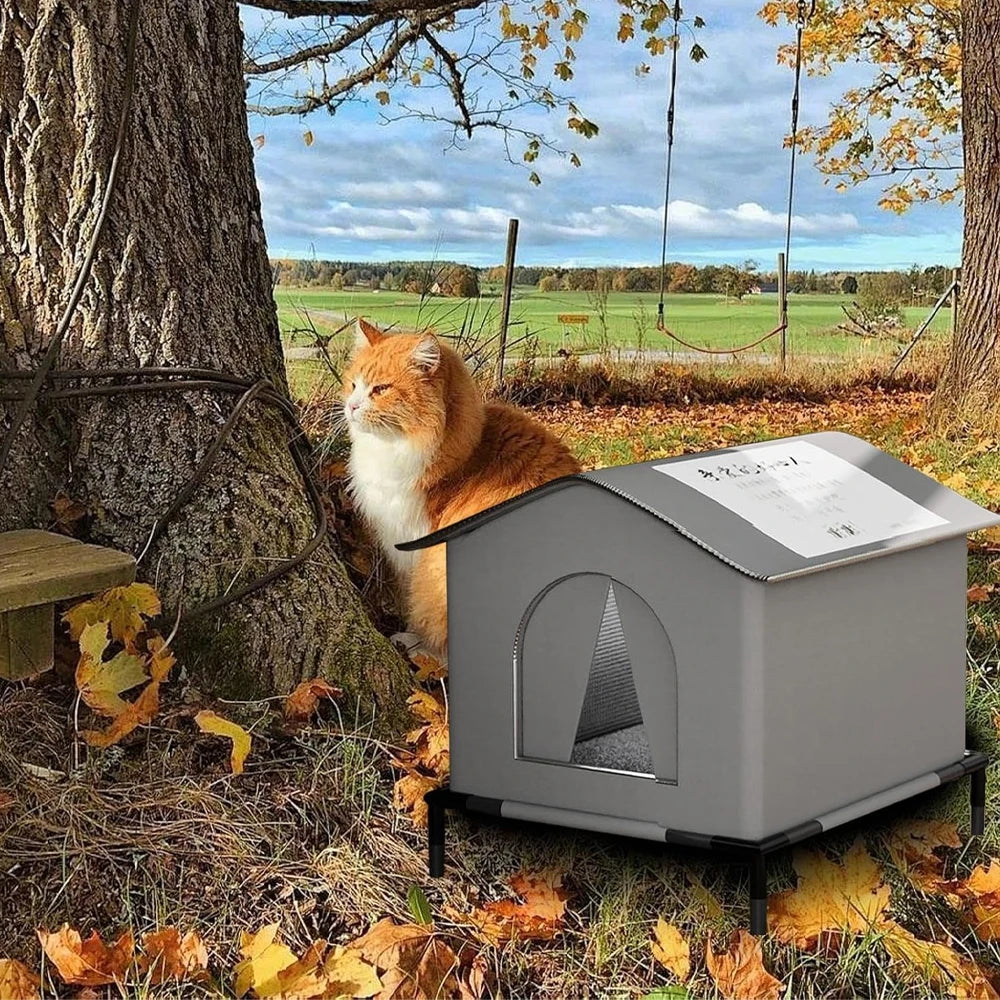 Waterproof Outdoor Cat House – Foldable Pet Shelter with Mat