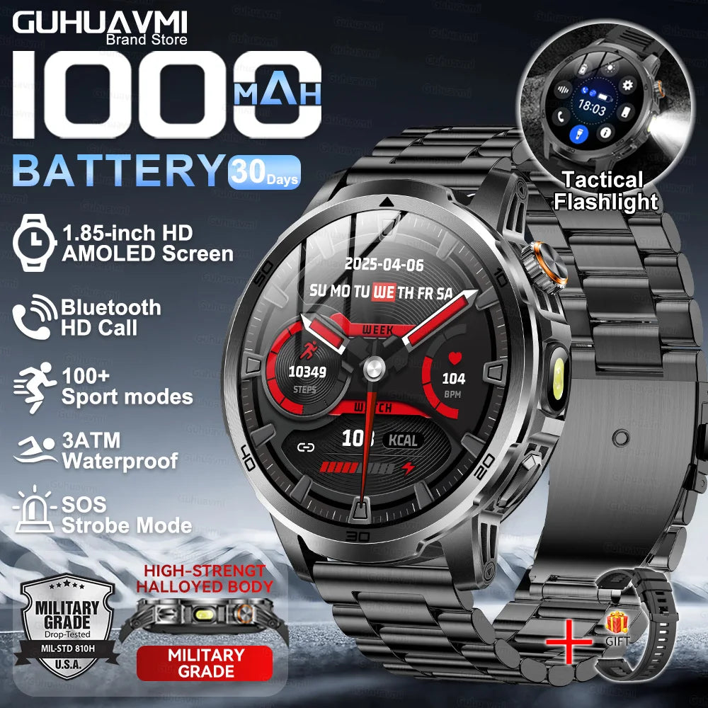 2026 nouveau T-REX3 montre intelligente extérieure 1.85 pouces AMOLED 1000mAh grande batterie 5ATM étanche appel vocal sport hommes Fitness Bracelet
