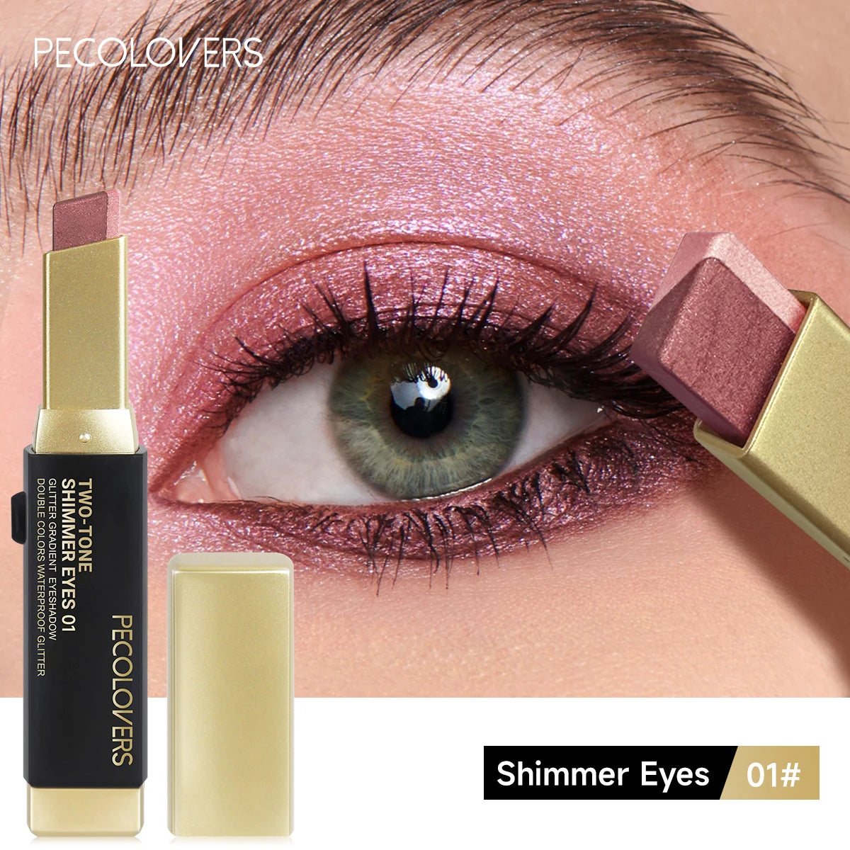 Stick fard à paupières bicolore pailleté, effet illuminateur, maquillage des yeux waterproof longue tenue, effet métallisé.
