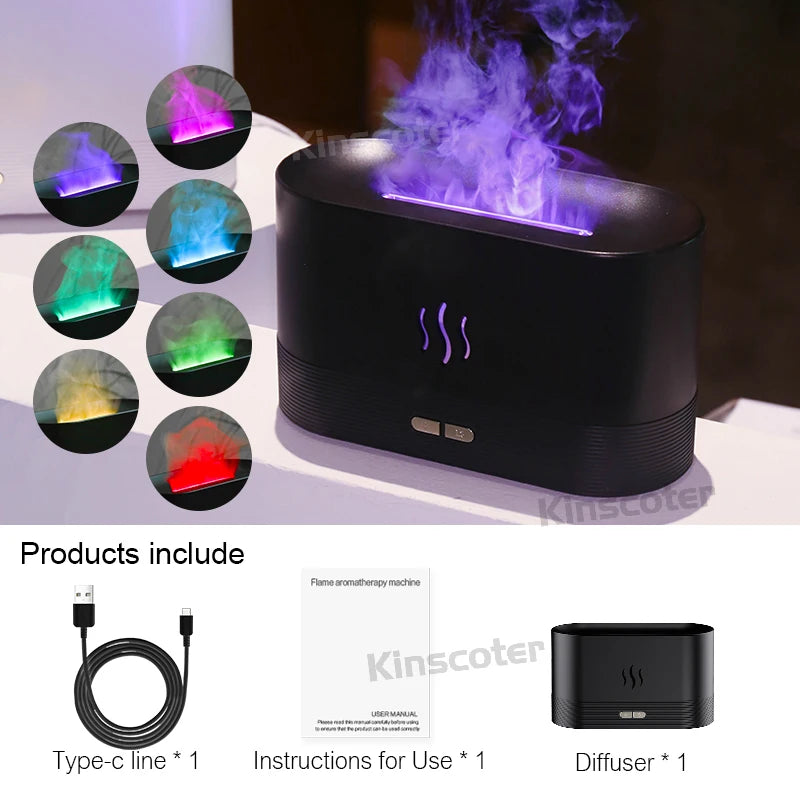 USB Flame Aroma Diffuser – 7 Color LED Humidifier & Essential Oil Aromatherapy Lamp