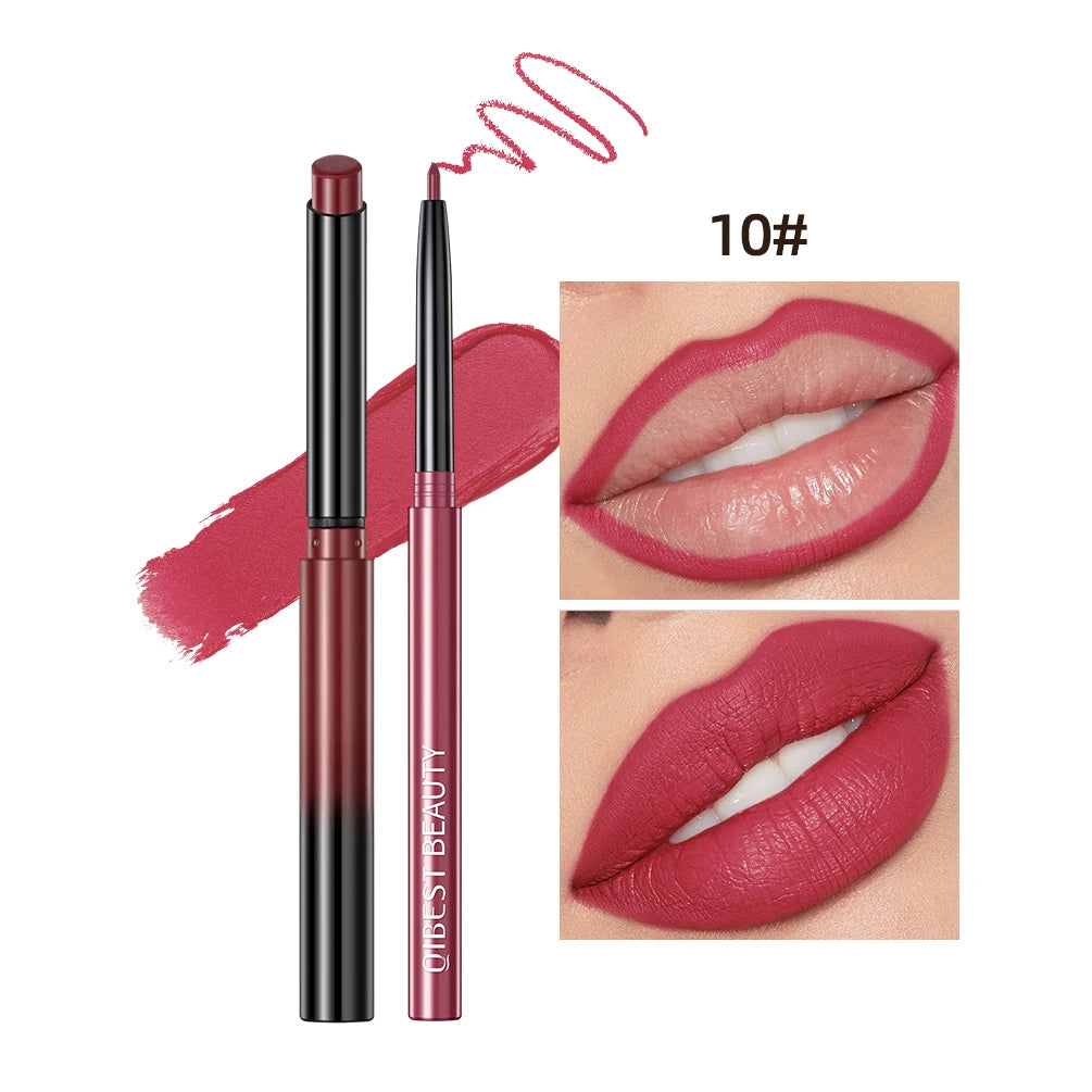 Set  2 pièces crayon rouge à lèvres et contour mat nude waterproof longue tenue maquillage lèvres femme