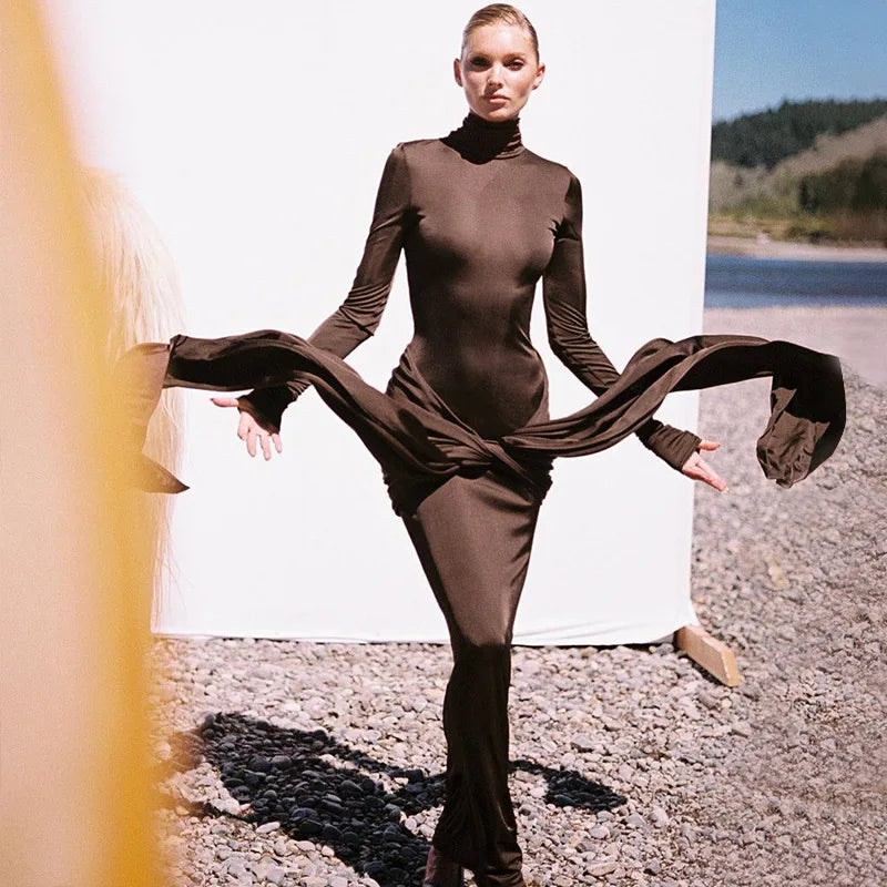 Robe Longue Femme Sexy à Col Montant – Sans Manches, Coupe Slim