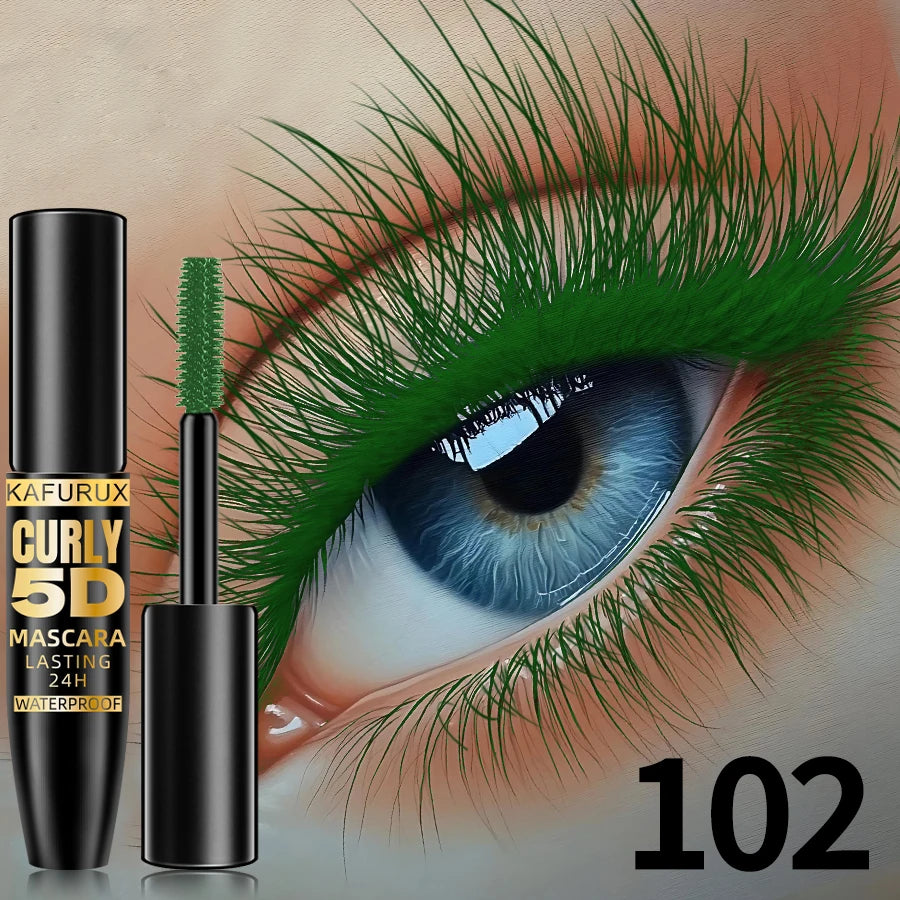Mascara 5D fibres de soie 9 couleurs grands yeux waterproof allongeant anti-transpiration longue tenue violet, vert, noir maquillage coréen