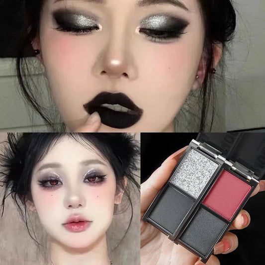 Palette fards à paupières 2 couleurs rouge et noir, mats et scintillants, waterproof, smoky punk, Halloween, pigments pailletés yeux