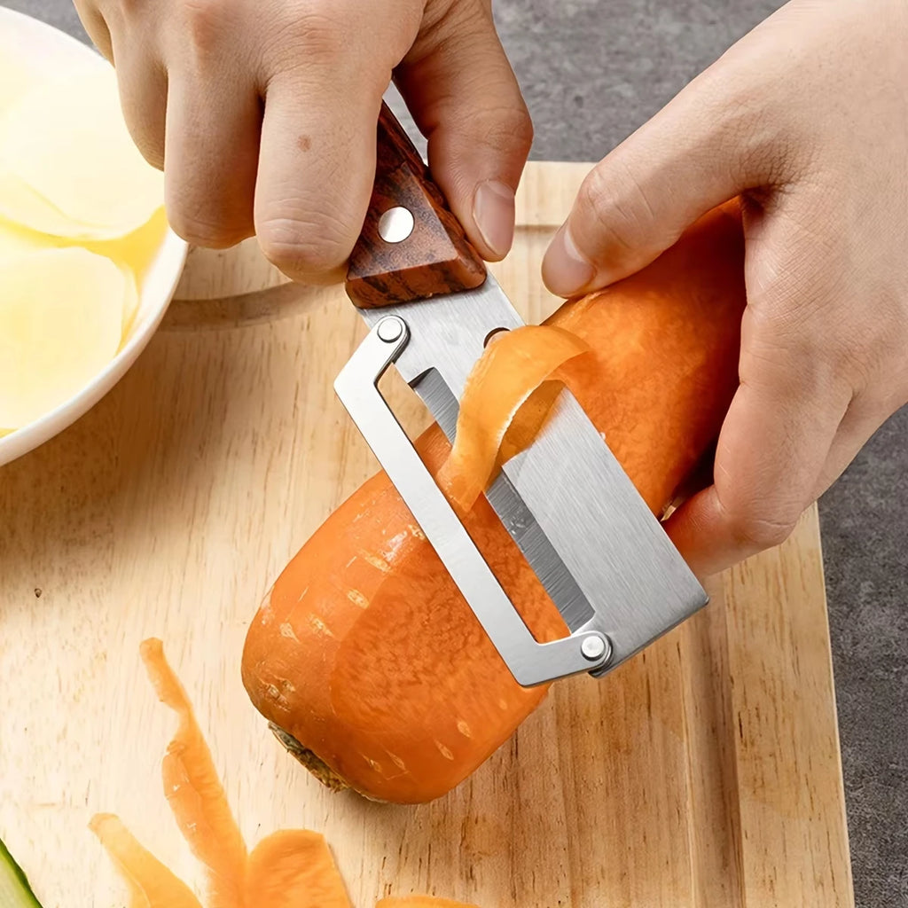 Multifunction Stainless Steel Peeler with Wooden Handle – Durable Fruit & Vegetable Peeling and Slicing Tool