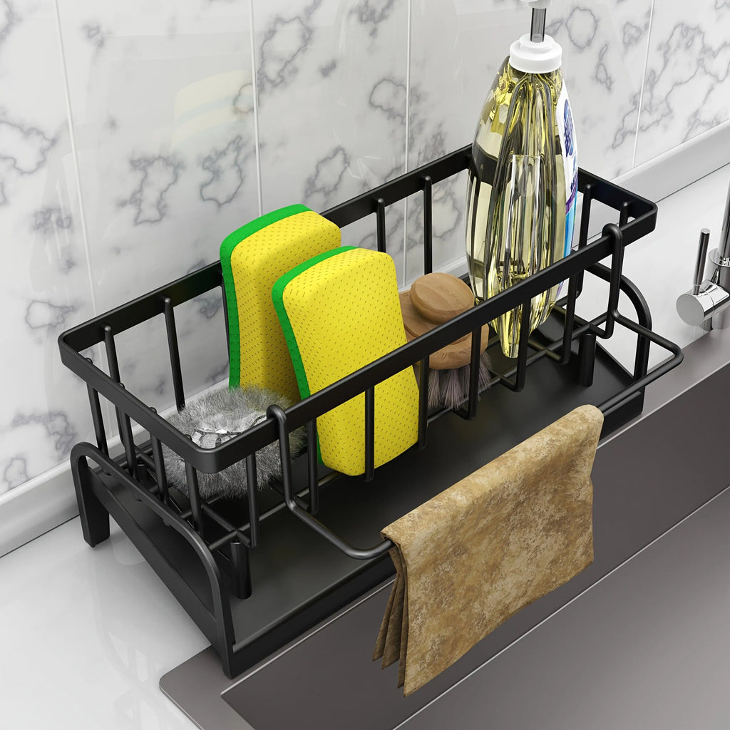 Kitchen Sink Sponge Holder with Drain Rack – Faucet Organizer & Detergent Storage Set
