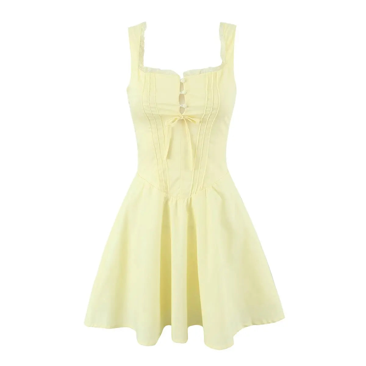 Mini-robe A-line pour femme – Bretelles spaghetti, dentelle décorative, style High Street