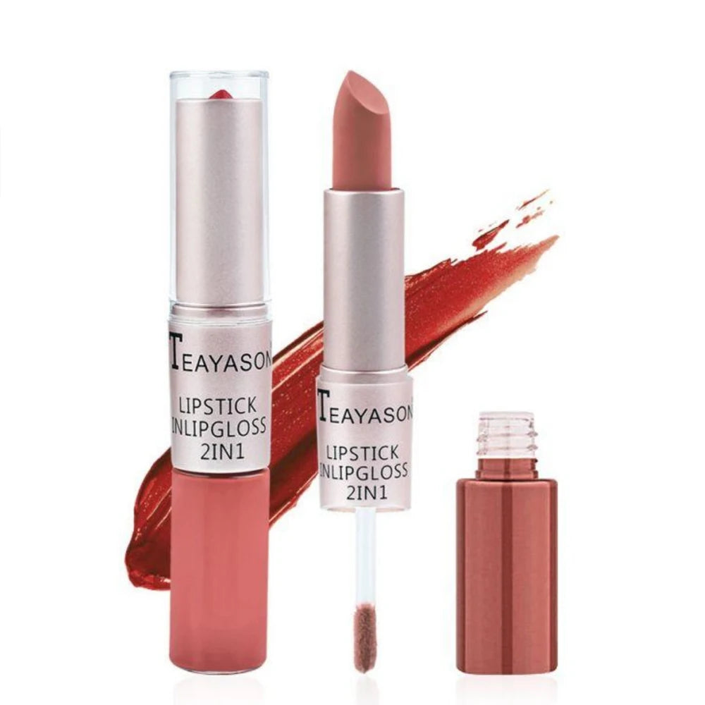 Rouge à Lèvres Double-Embout Velours Mat – Longue Tenue, Effet Éclaircissant et Sublimateur, Anti-Transfert, Idéal Automne/Hiver, Cadeau Saint-Valentin