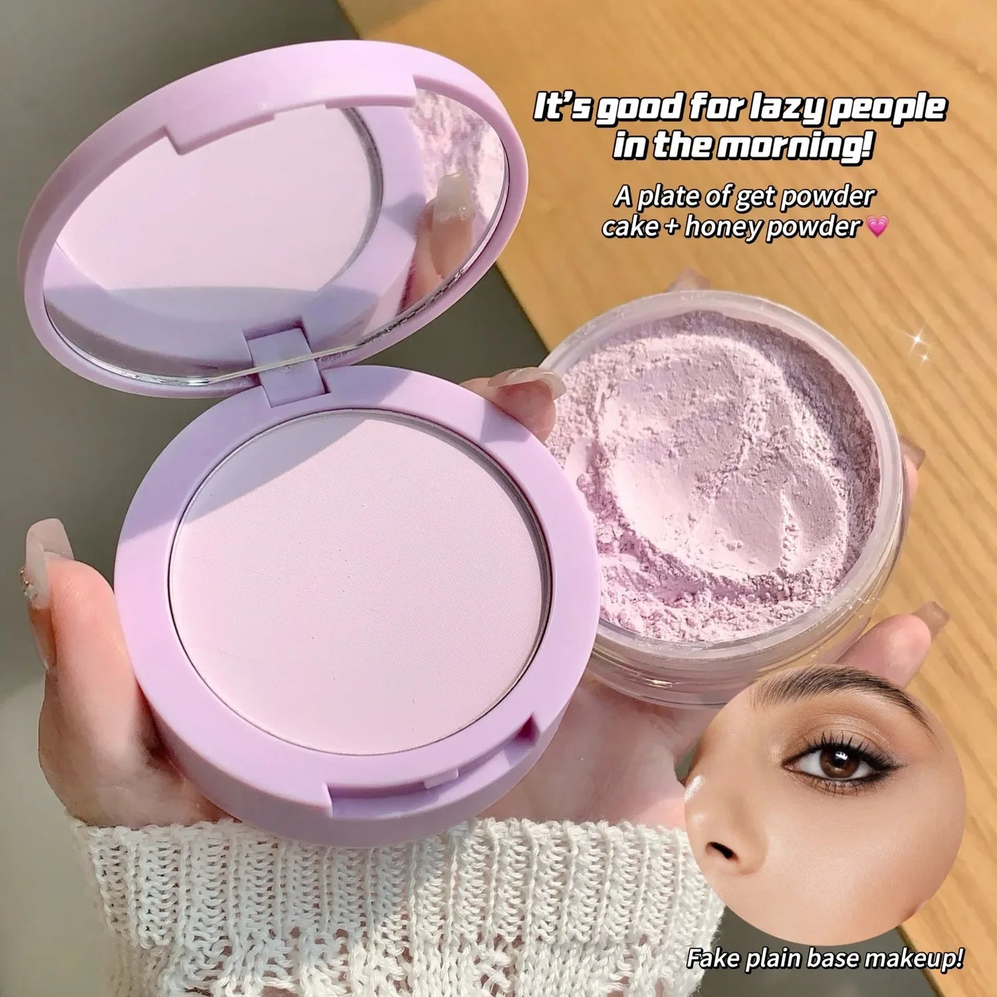 Poudre compacte à double effet – Légère et transparente, retouches, anti-cernes, contouring, anti-gonflement, blush, illuminateur, haute couvrance