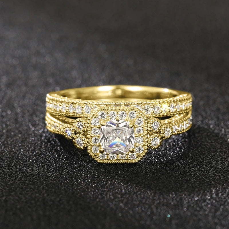 Huitan mode 2 pièces ensemble de bagues pour femmes Double couche empilable bijoux de mode à la mode cubique zircone pierre doigt accessoires