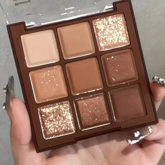 Palette de fards à paupières chocolat 9 couleurs, nuances mates et pailletées, tons d'or brun naturel, imperméable longue durée, maquillage facile pour les yeux