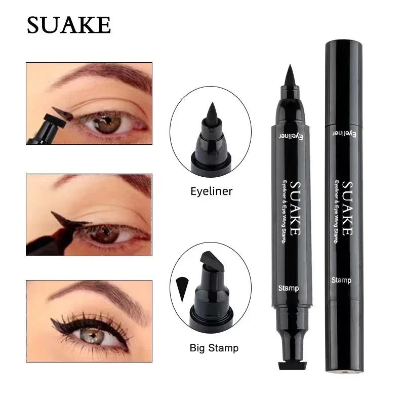 Eyeliner Liquide 2 en 1 avec Tampon Ailé – Étanche, Séchage Rapide, Double Embout, Noir, Crayon Yeux, Maquillage pour Femmes, Cosmétiques