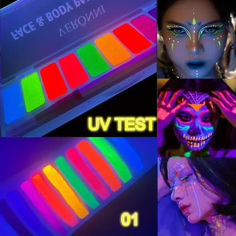 Palette eyeliner et fards à paupières UV, fluorescents néon, maquillage phosphorescent pour visage, festival de musique