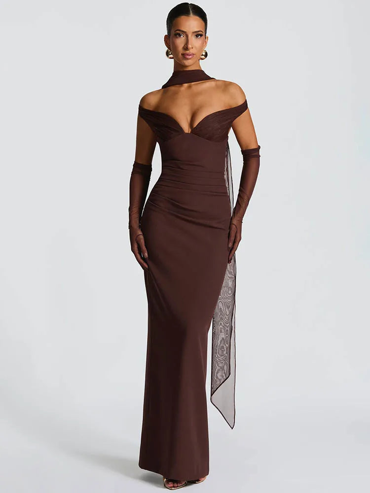Robe Maxi Femme – Col Écharpe, Strapless, Dos Nu, Élégante et Sexy pour Soirées Club