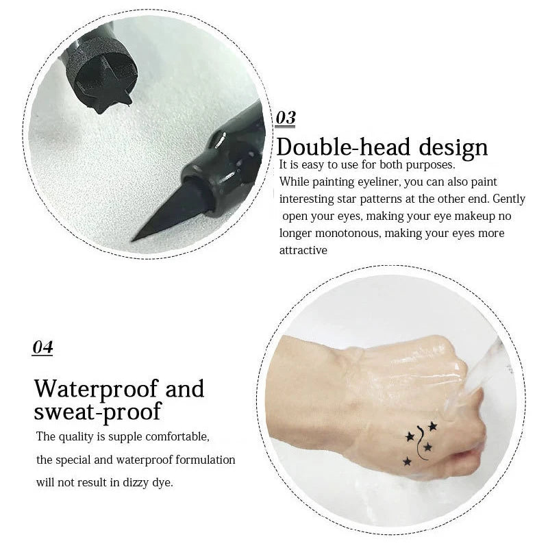 Eyeliner 2 en 1 Papillon et Tampon Étoile-Lune — longue tenue, waterproof, liquide noir, crayon pour yeux, maquillage créatif