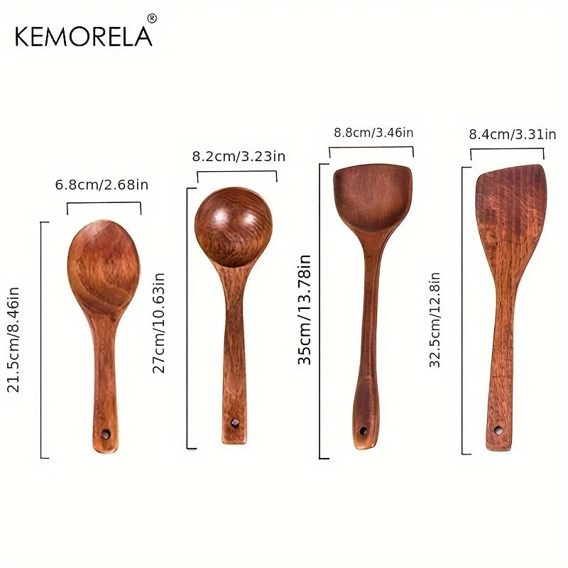 4-Piece Wooden Kitchen Utensil Set – Non-Stick Cooking Spatulas, Spoons & Food Shovels