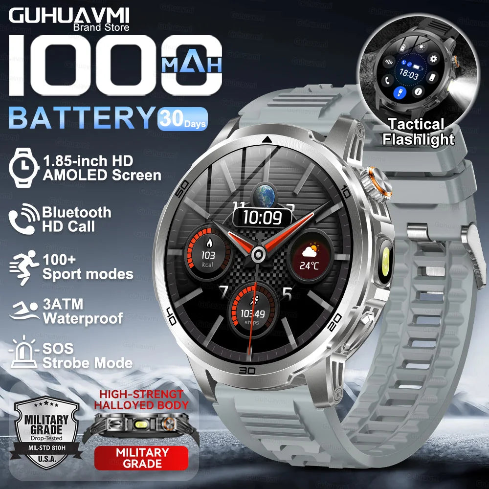 2026 nouveau T-REX3 montre intelligente extérieure 1.85 pouces AMOLED 1000mAh grande batterie 5ATM étanche appel vocal sport hommes Fitness Bracelet