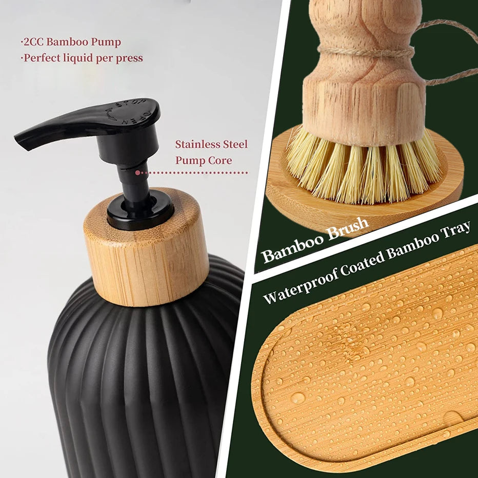 Black Kitchen Soap Dispenser Set – Countertop Dish & Hand Soap Bottles