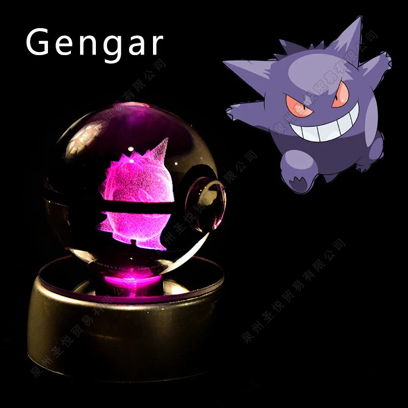 3D Pokémon Crystal Ball Night Light – Pikachu, Gengar & Mewtwo LED Glass Lamp