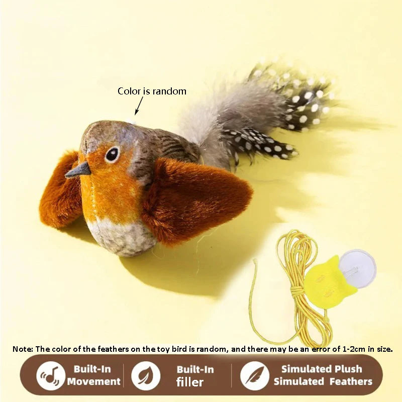 Interactive Chirping Bird Cat Toy with Elastic Rope