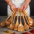 10-Piece Natural Wooden Kitchen Utensil Set – Wooden Spoons, Spatulas & Ladles for Cooking and Serving