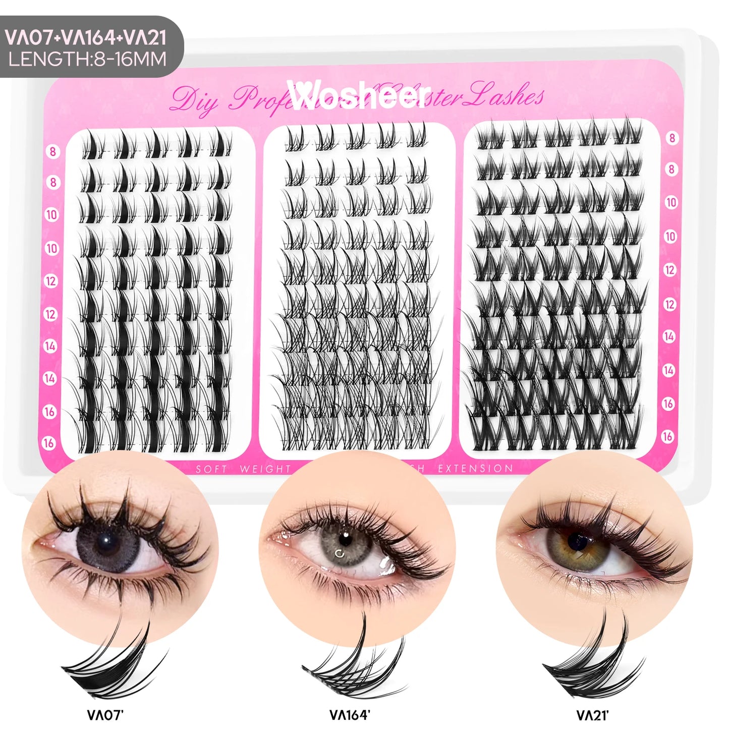 Kit de grappes de cils manga – Cils style Cat Eye avec colle et scellant, plateau mixte – Extensions de cils en grappes